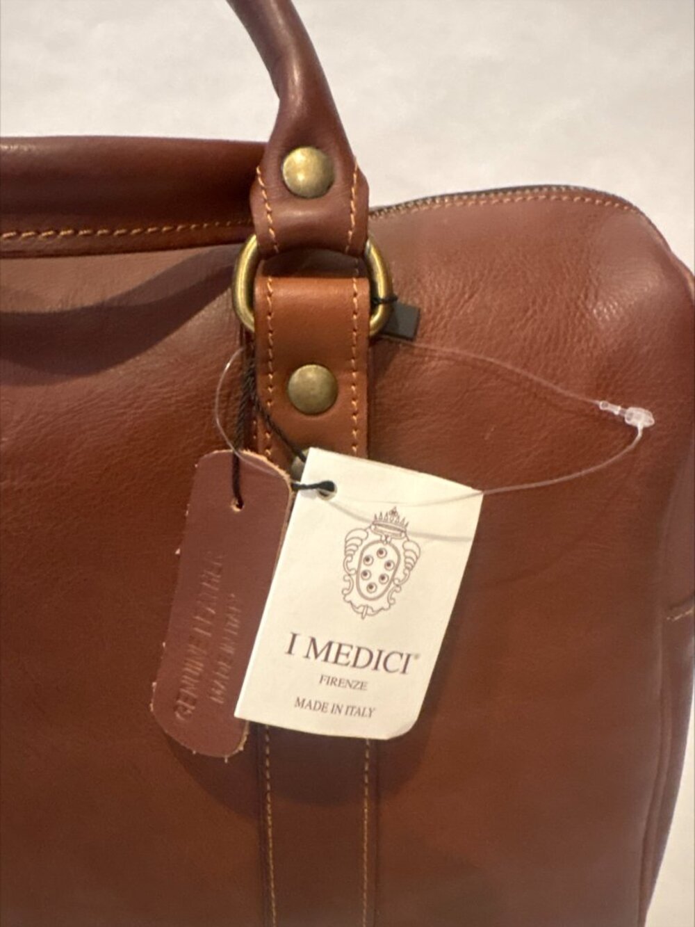 NWT I Medici Firenze Tuscan Italian Cognac Brown Leather Satchel - Picture 2 of 11